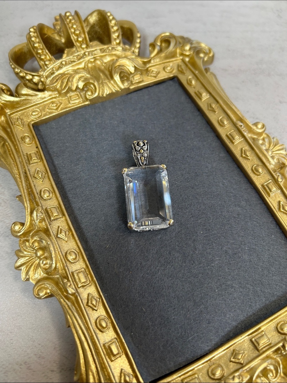 Oversized Silver Clear Emerald-Cut Pendant